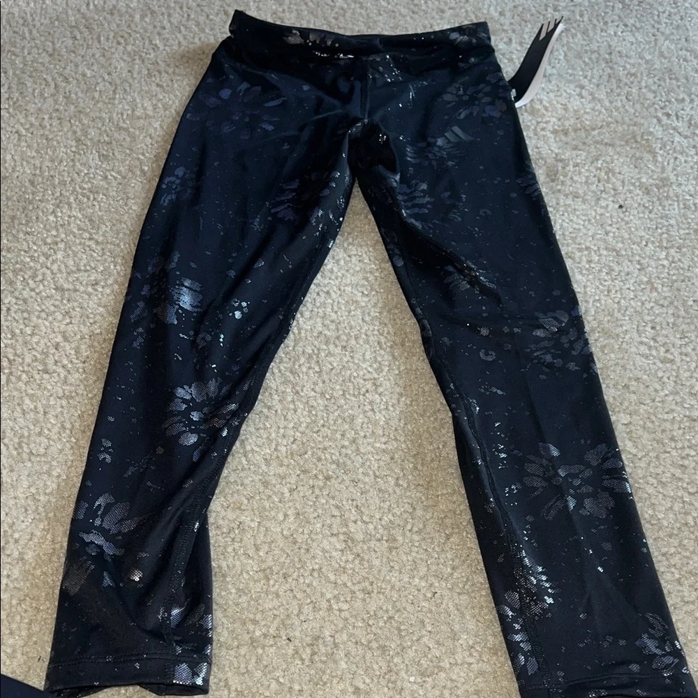 adidas Black Metallic Floral Print Kids Leggings
